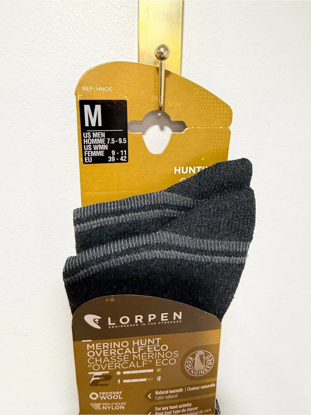 LORPEN M Black Charcoal Gray Merino Wool Knit Blend Hunt Overcalf Natural Socks